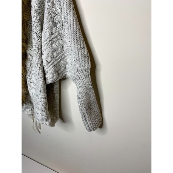 MIlitary Hippie Womens One Size Cardigan Sweater Gray Faux Fur Trim Open Front - Picture 5 of 7